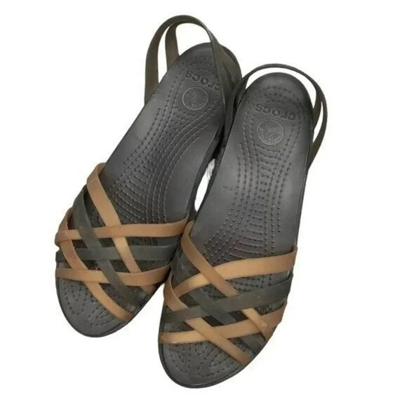 Crocs Haurache Brown Braided Open Toe Wedge Sandals 9 - Picture 2 of 5